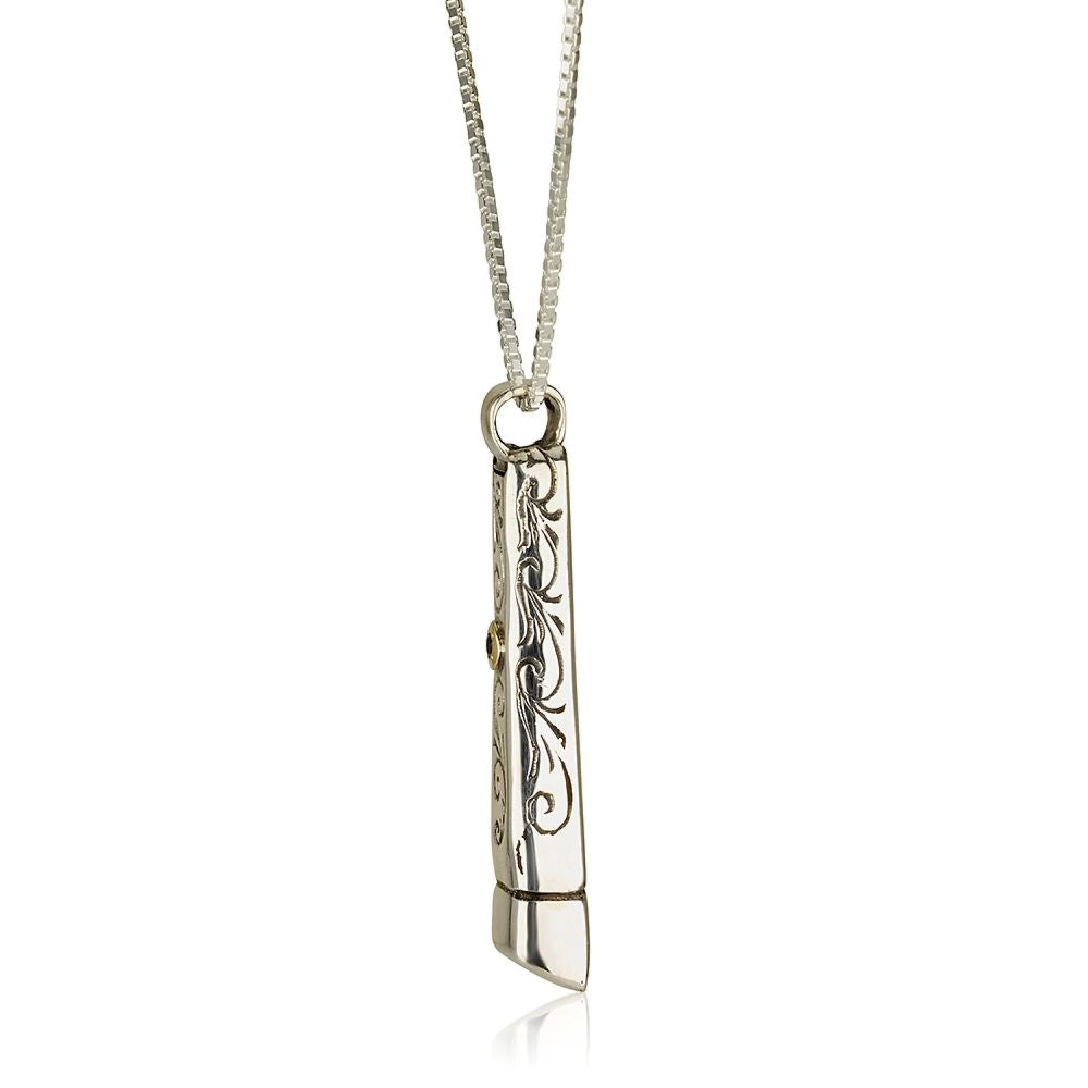 Jewish Mezuzah Kabbalah Pendant Necklace with Red Garnet Stone
