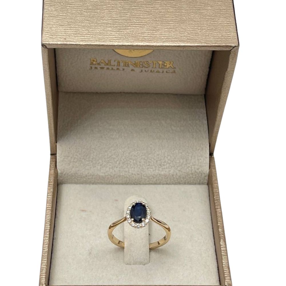Sapphire & Diamond Halo Ring in 14k Yellow Gold