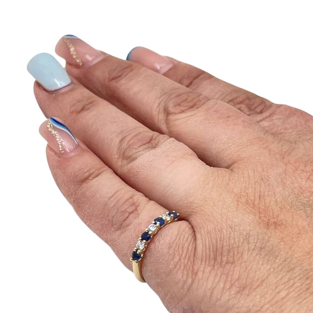 Sapphire & Diamond Half Eternity Band Ring in 14k Yellow Gold