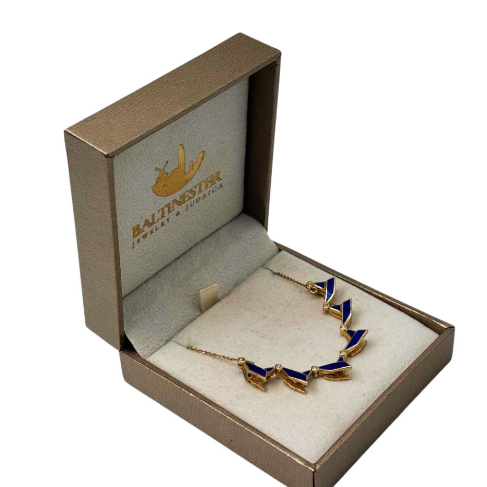14K Gold Expandable Star of David Butterfly Necklace with Blue Enamel & Diamond