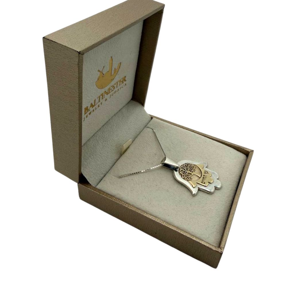 Sterling Silver & 9K Gold Hamsa Tree of Life Pendant Necklace