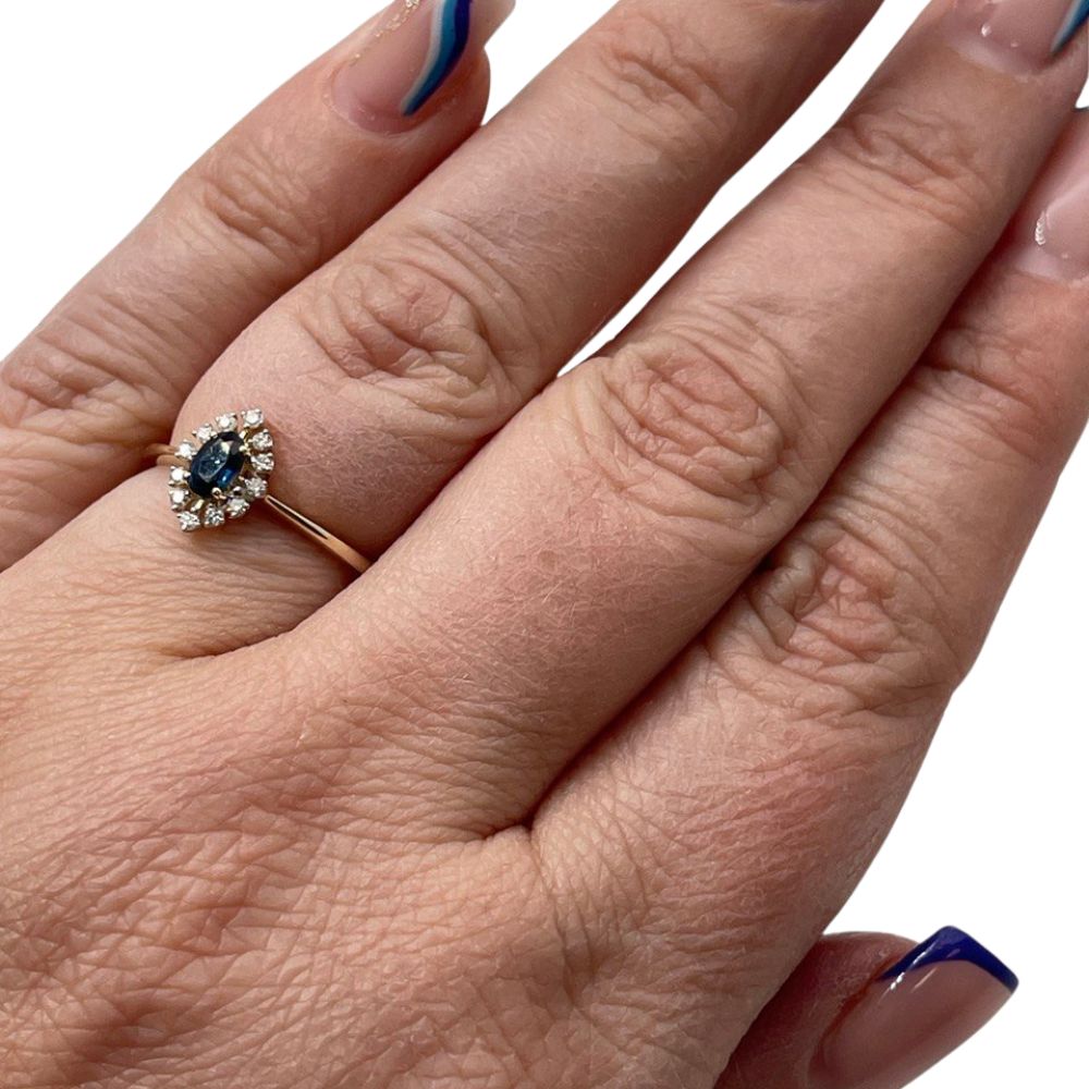 14K Yellow Gold Sapphire & Diamond Halo Ring