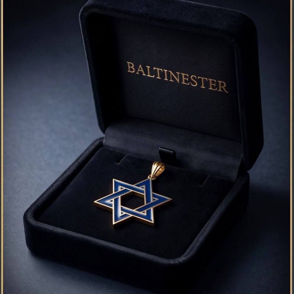 14K Gold Blue Enamel Star of David Pendant
