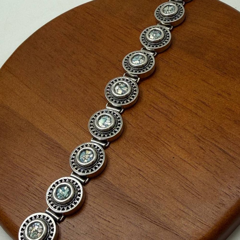 Sterling Silver Roman Glass Bracelet