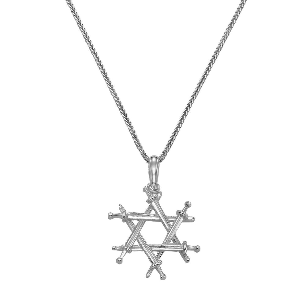 14K Solid Gold Iron Swords Star of David Pendant – Magen David Haravot Barzel Jewish Necklace