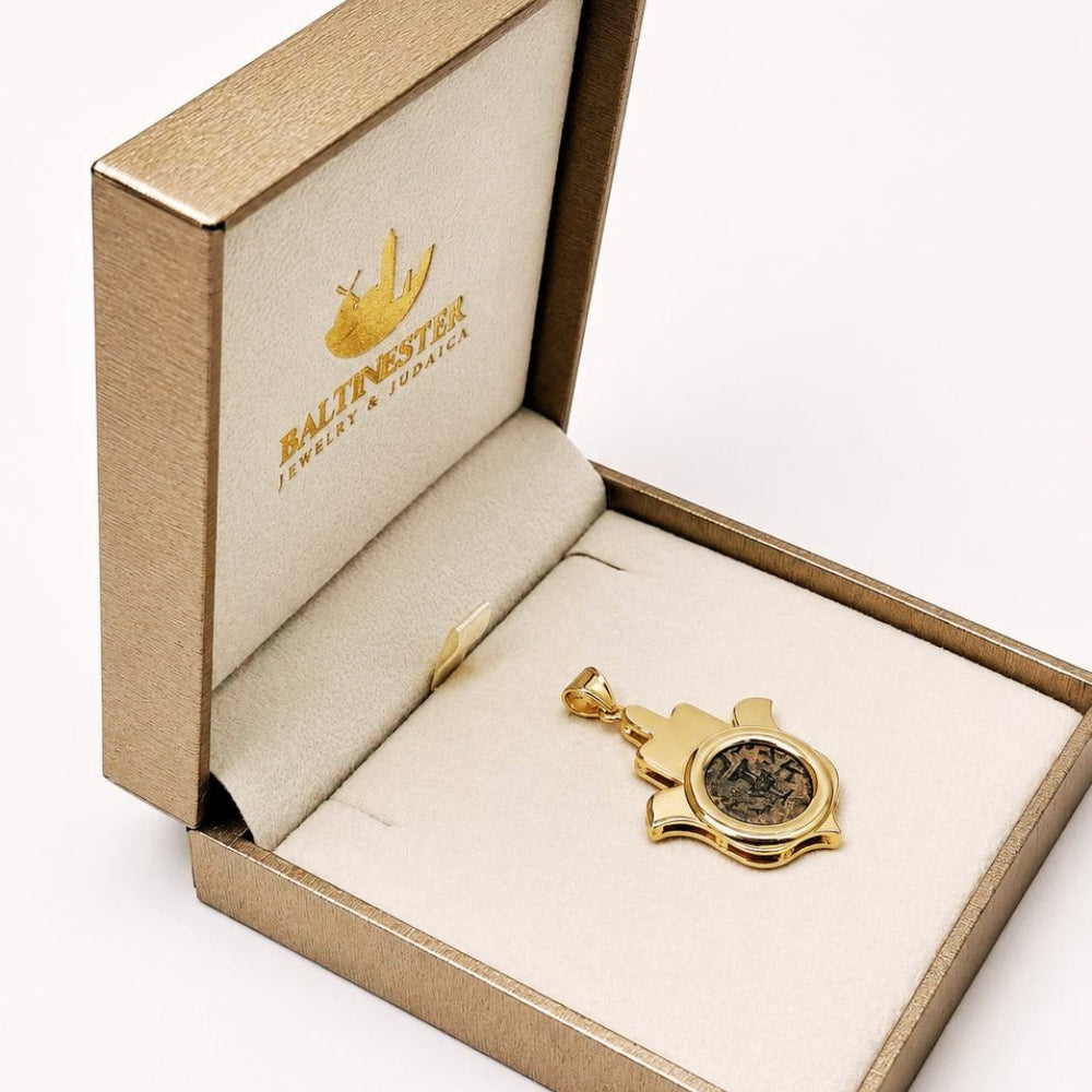 14k Gold Hamsa Pendant with Masada Coin