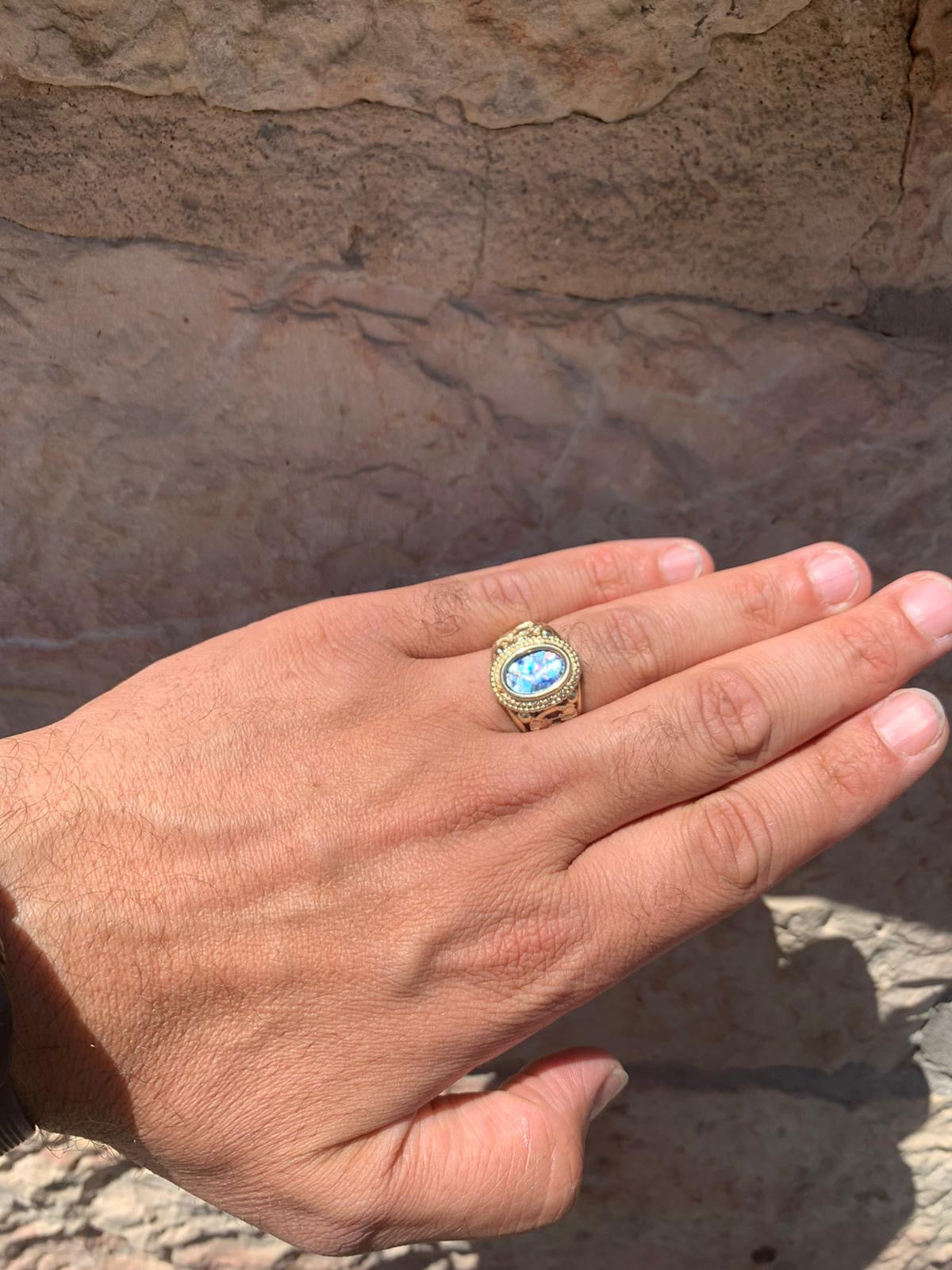 Roman Glass Jerusalem 3D Cutout Signet Ring 14k Yellow Gold