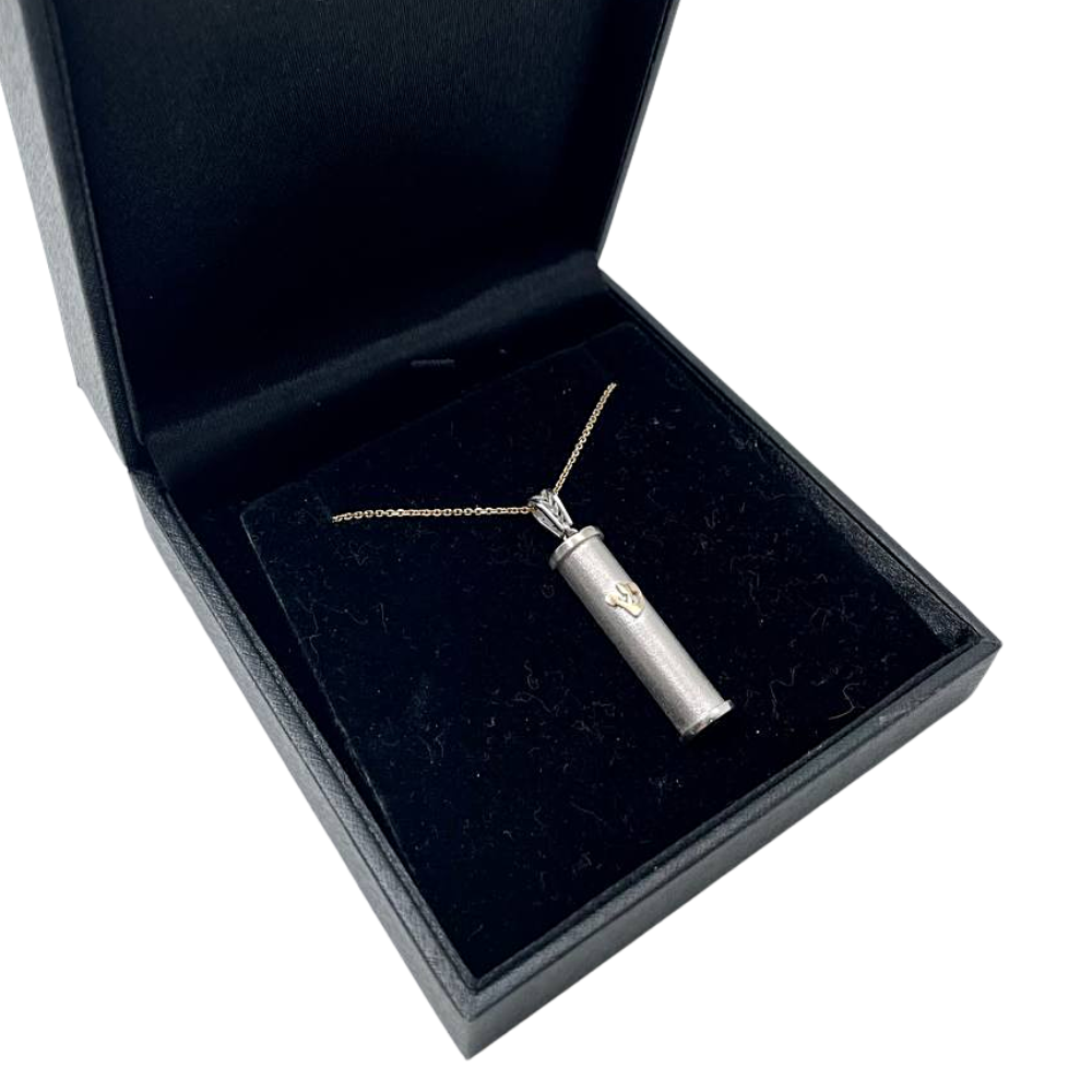 Mezuzah Protection Pendant with Shin -14K Two tone Gold