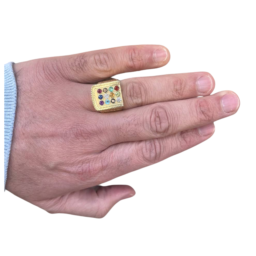 Choshen Semi-Precious Stones Men's Signet Ring in 14K Gold