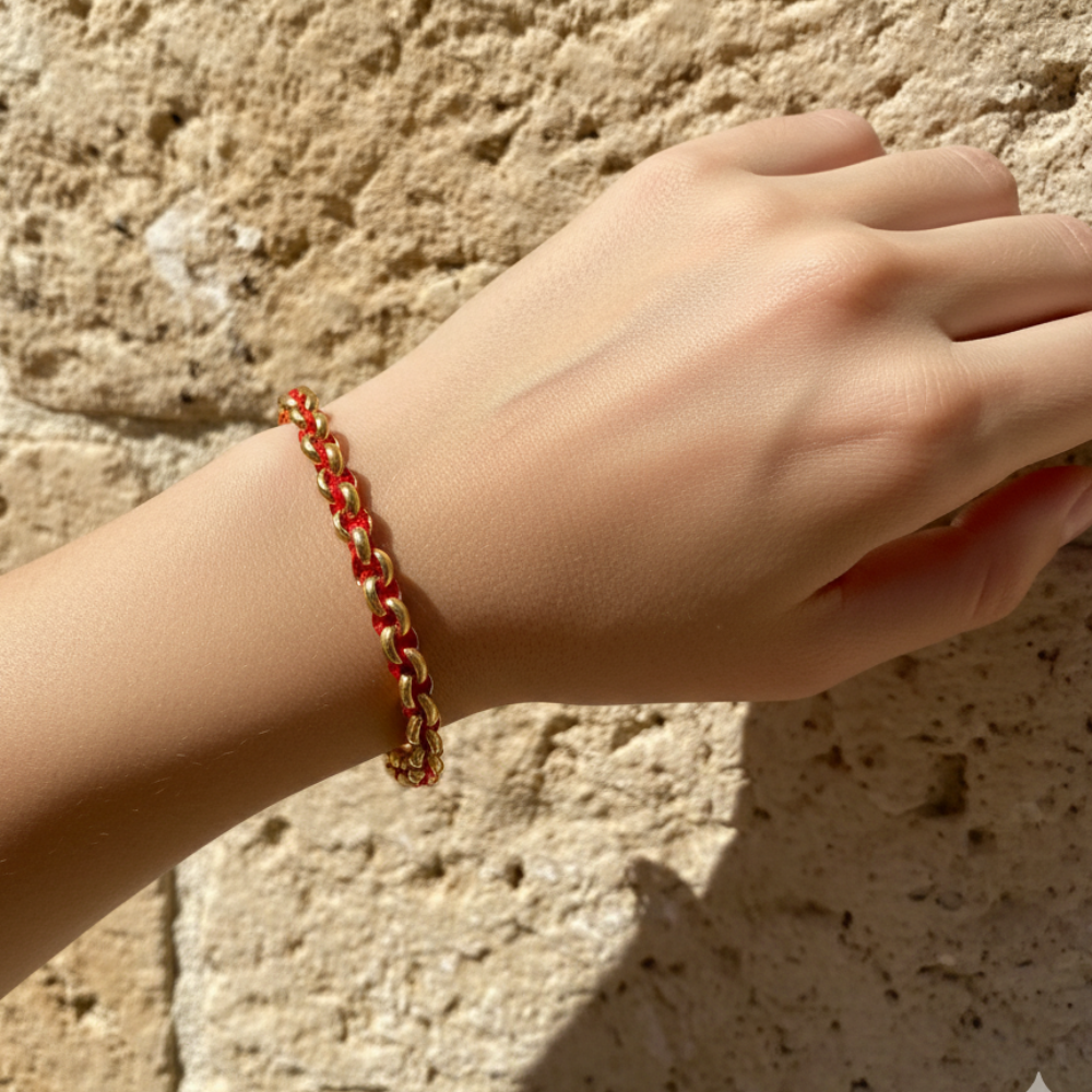 Kabbalah Protection Bracelet with Red String in 14k Gold