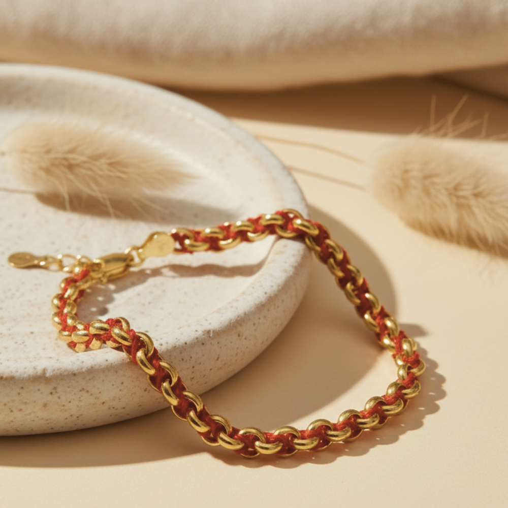 Kabbalah Protection Bracelet with Red String in 14k Gold