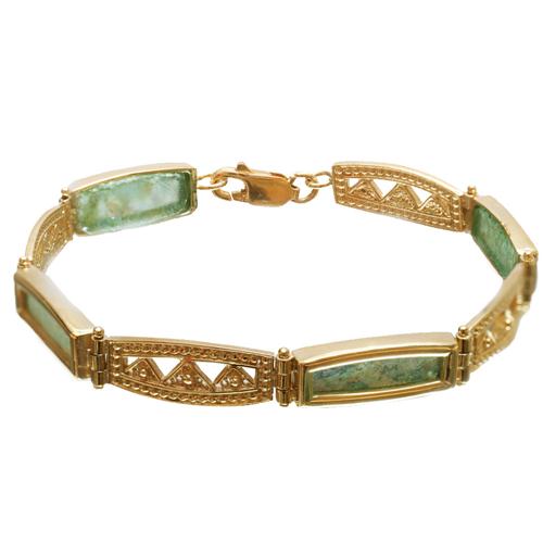 14k Gold Roman Glass Yemenite Design Bracelet