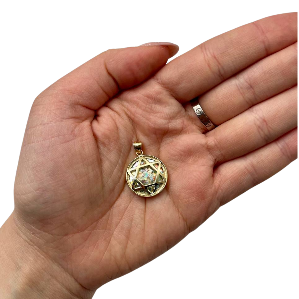 Roman Glass Star of David Large Pendant in 14k Yellow Gold