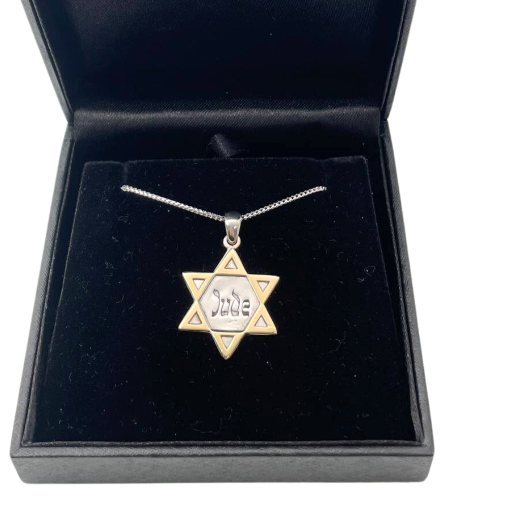 Star of David Jude Never Again October 7 Pendant in 14K Gold