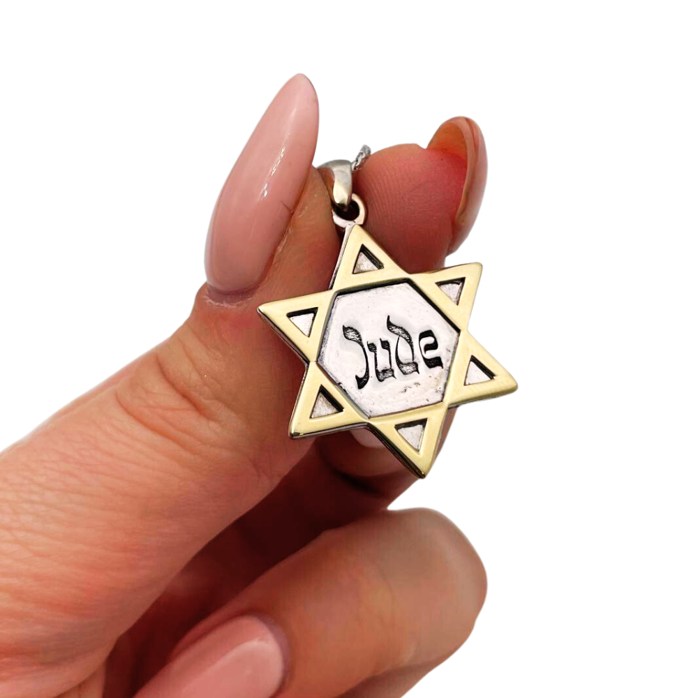 Star of David Jude Never Again October 7 Pendant in 14K Gold
