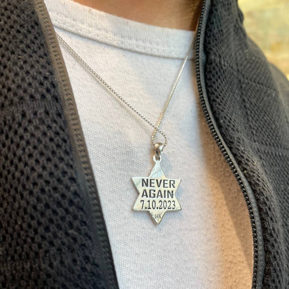 Star of David Jude Never Again October 7 Pendant in 14K Gold