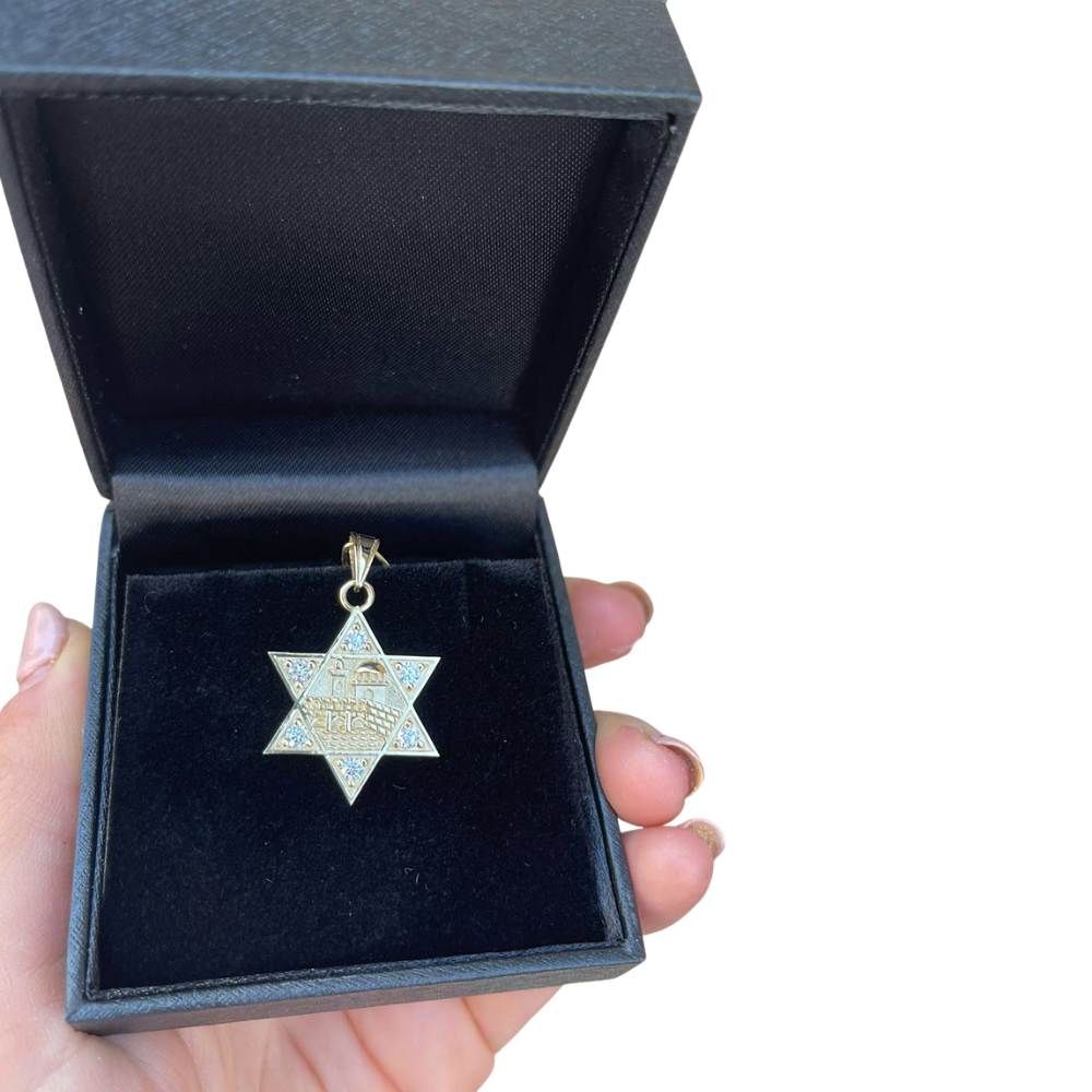 Jerusalem Diamond Thick Star of David Pendant in 18K Gold