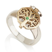 14K Gold and Silver Emerald Tree of Life Priestly Blessing Kabbalah Ring