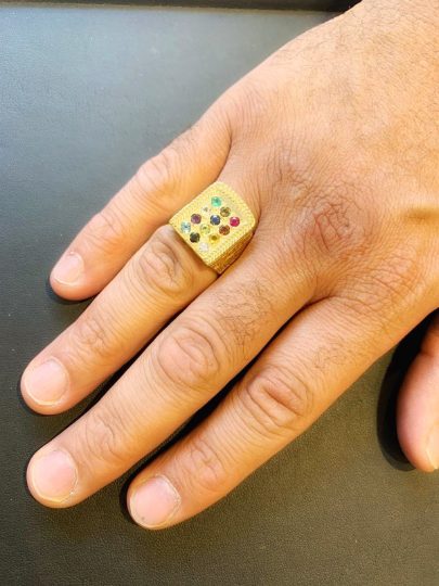 Choshen Semi-Precious Stones Men's Signet Ring in 14K Gold