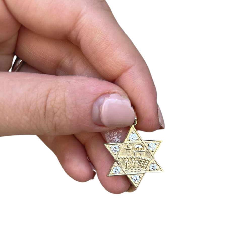 Jerusalem Diamond Thick Star of David Pendant in 18K Gold