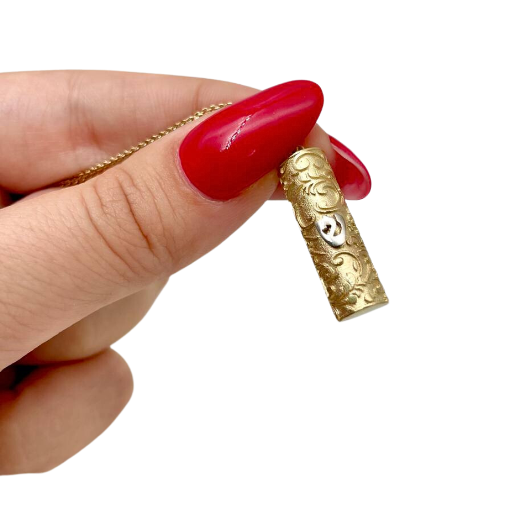 Vintage Style Mezuzah with Shin Pendant for Protection - 14K Gold