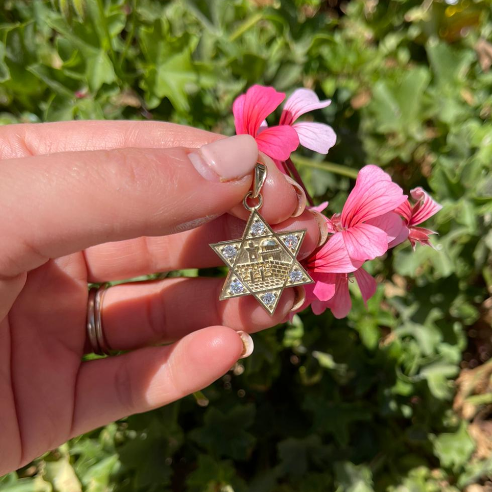Jerusalem Diamond Thick Star of David Pendant in 18K Gold
