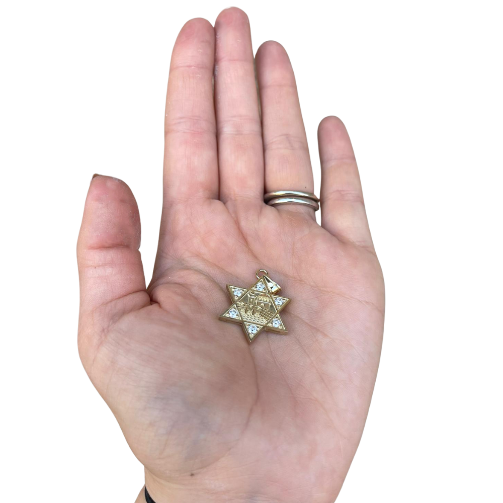 Jerusalem Diamond Thick Star of David Pendant in 18K Gold