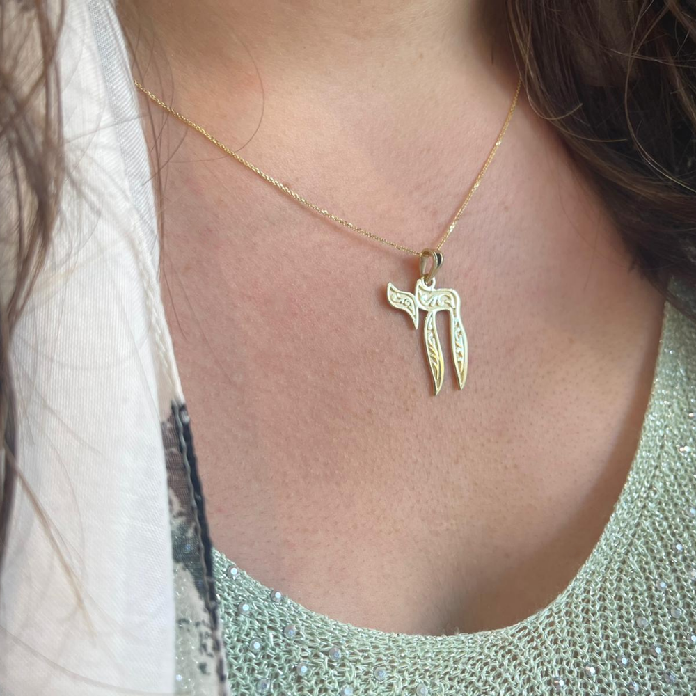 Embellished Chai 14k Yellow Gold Pendant
