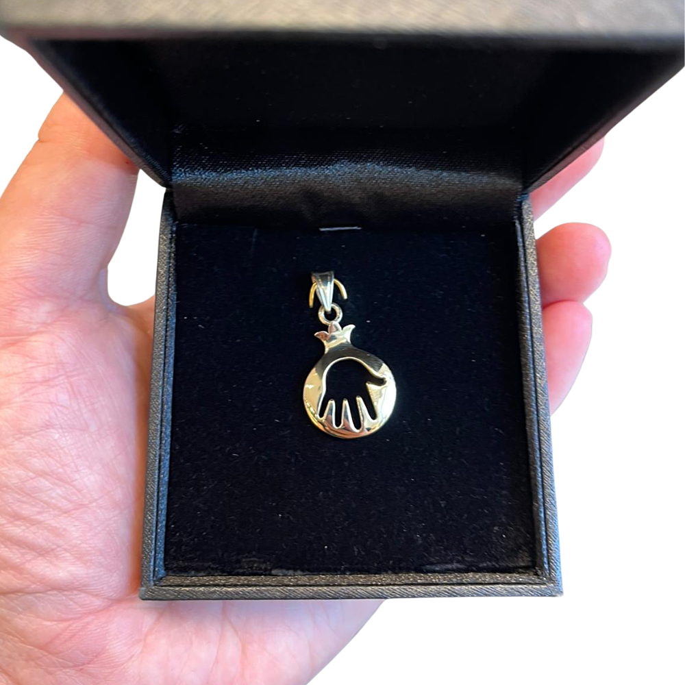 14K Gold Pomegranate Cutout Hamsa Pendant