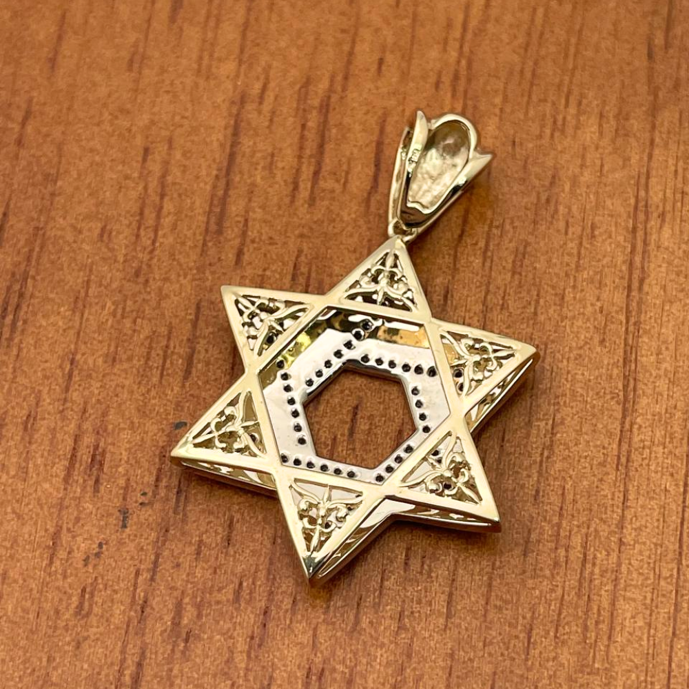 Diamond Star of David Geometric Pendant in 14K Gold with Blue Enamel - 1.38" Size