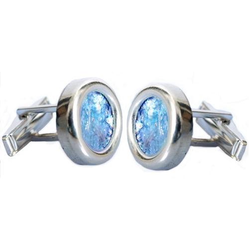 Sterling Silver Classic Round Roman Glass Cufflinks