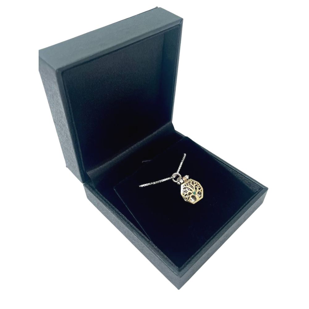 Tree of Life Priestly Blessing Kabbalah Pendant Set in 14K Gold 5 Metals with Emerald