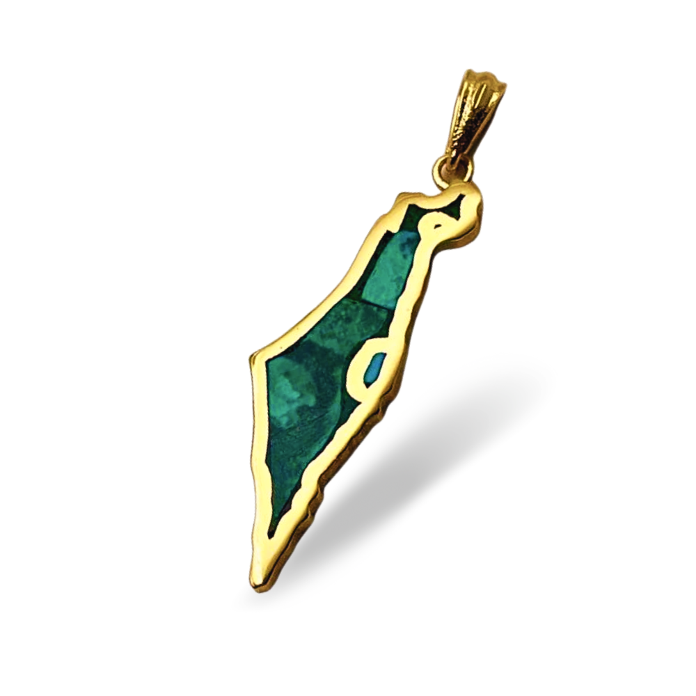 Map of Israel Pendant with Eilat Stone in 14K Gold