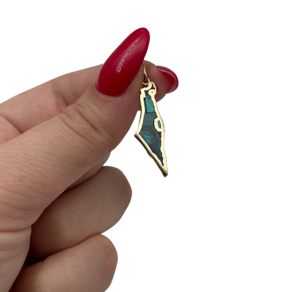 Map of Israel Pendant with Eilat Stone in 14K Gold