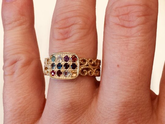 Choshen Filigree 12 Precious Stones 14k Gold Ring