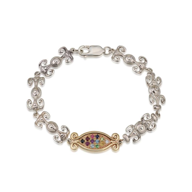 14K Gold and Silver Kabbalah Bracelet with Hoshen Gems