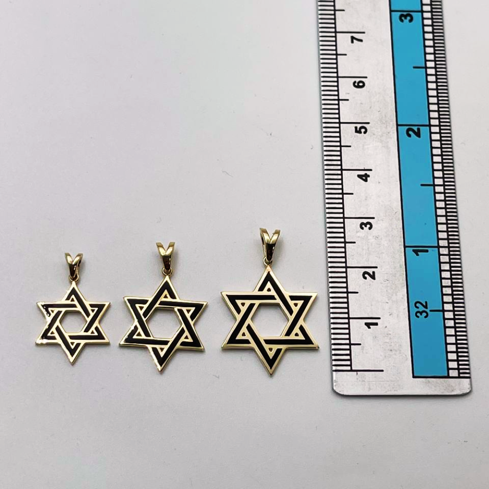 Star of David Pendant in 14K Yellow Gold with Black Enamel