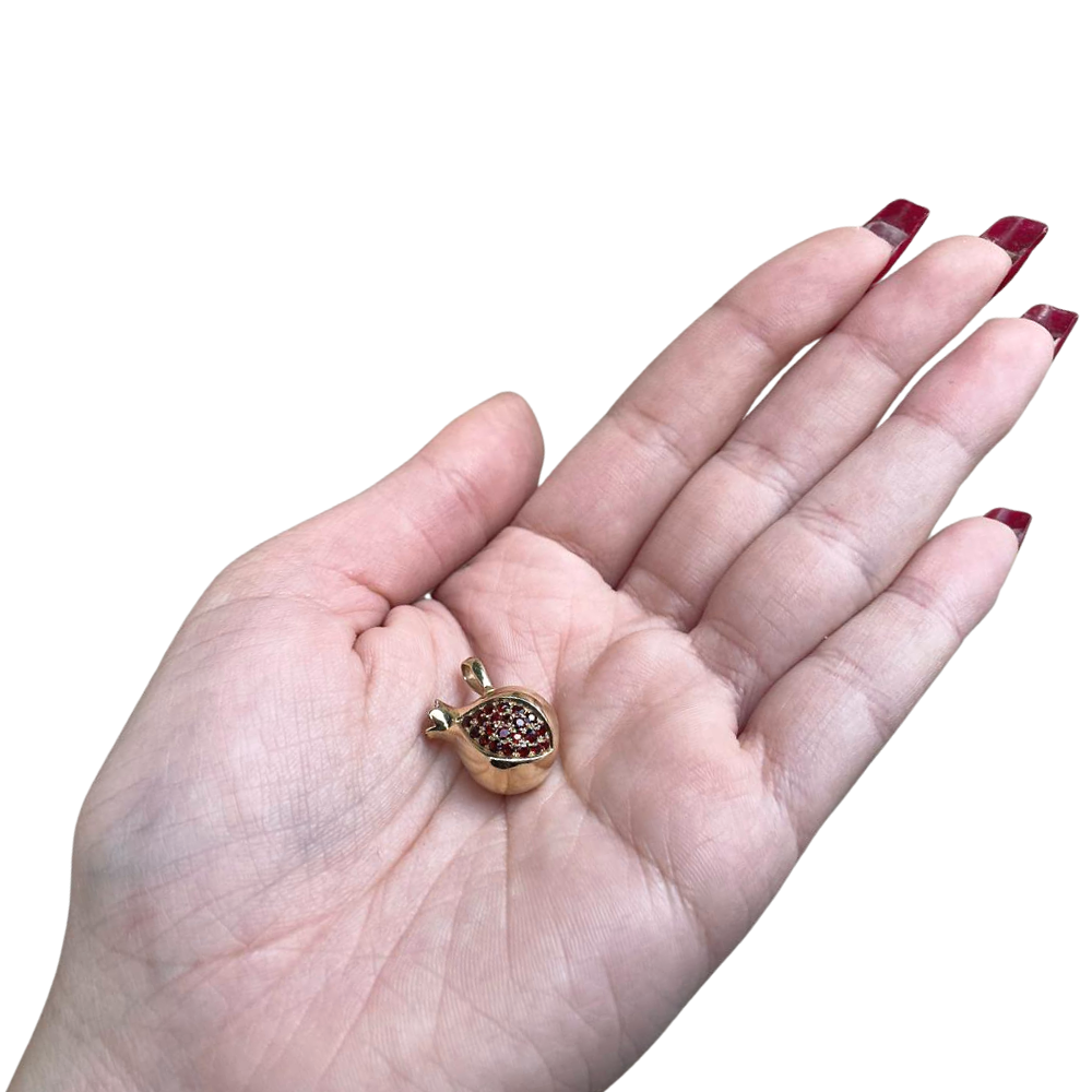 Garnet Pomegranate Pendant in 14k Yellow Gold