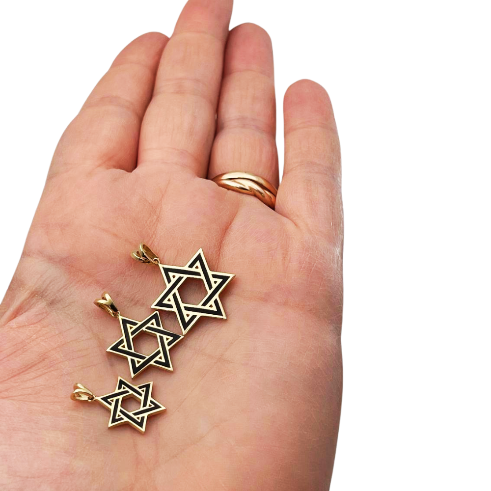 Star of David Pendant in 14K Yellow Gold with Black Enamel