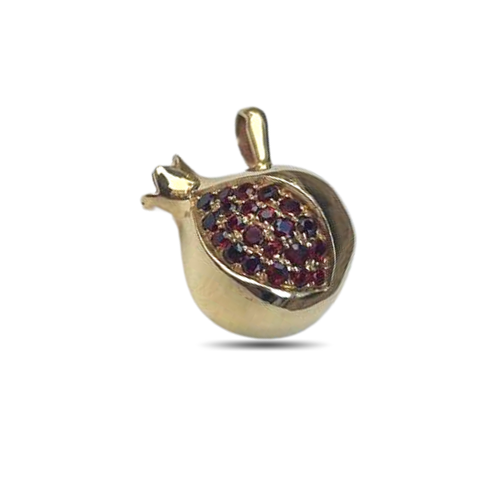 Garnet Pomegranate Pendant in 14k Yellow Gold