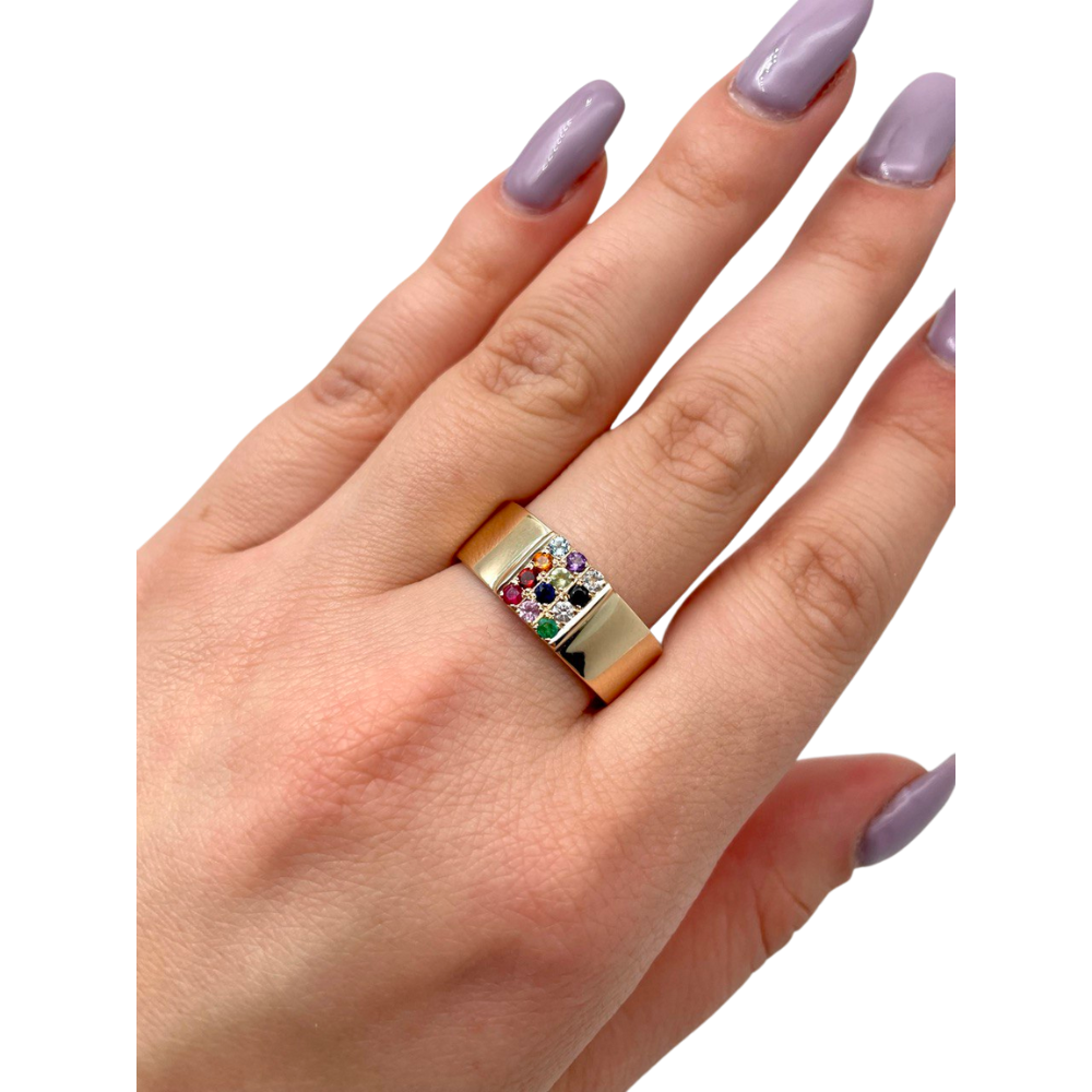 Hoshen Ring with Shema Israel in 14k Gold & Gemstones