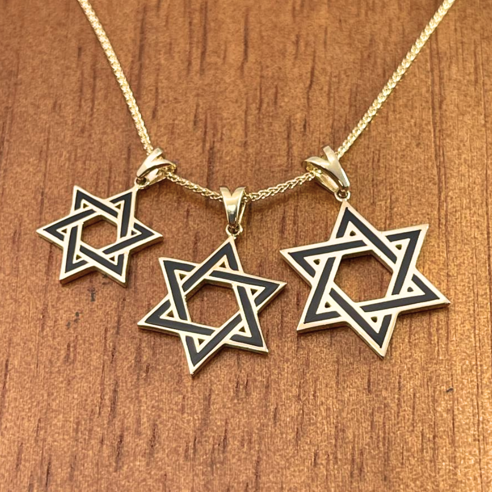 Star of David Pendant in 14K Yellow Gold with Black Enamel