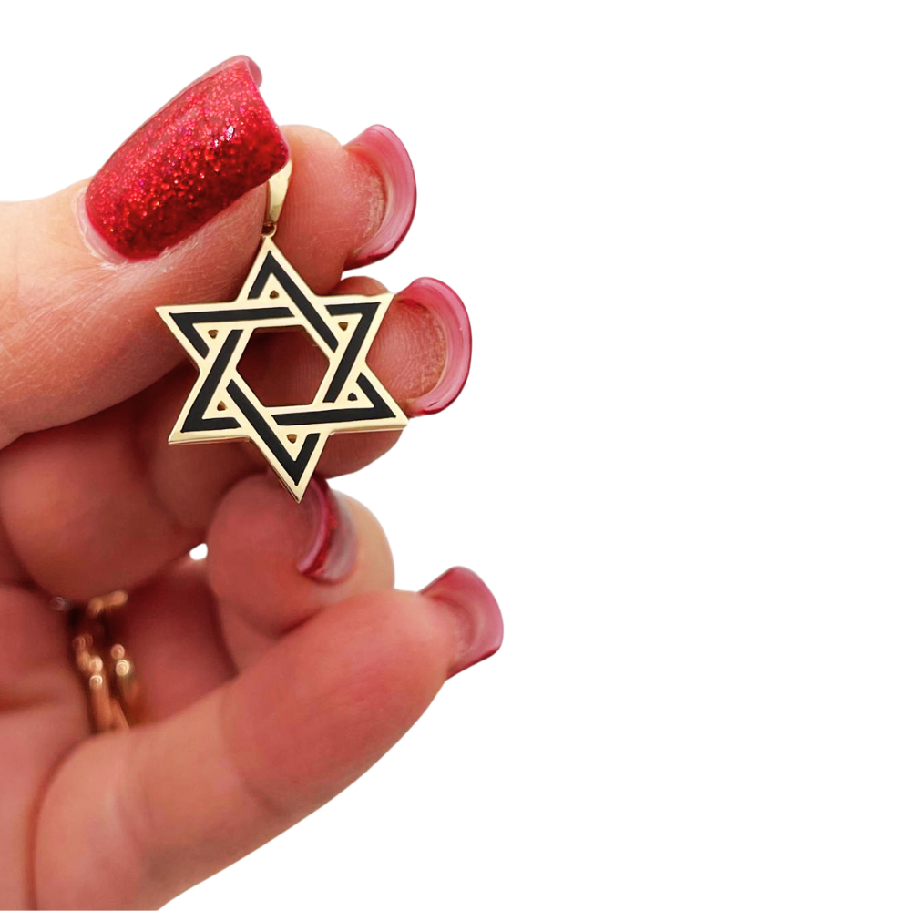 Star of David Pendant in 14K Yellow Gold with Black Enamel