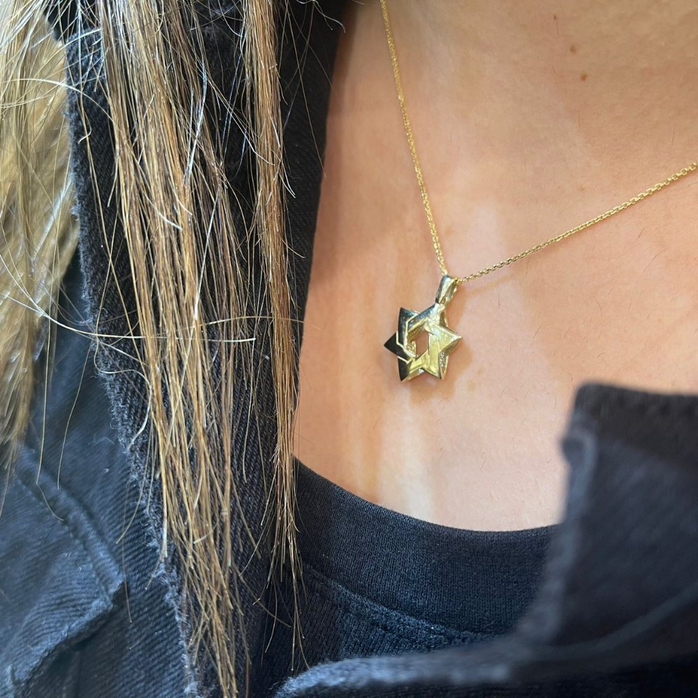 Pillow Intertwined 14k Gold Star of David Pendant