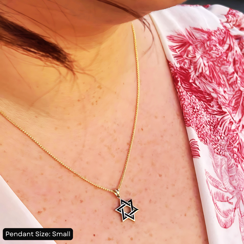 Star of David Pendant in 14K Yellow Gold with Black Enamel