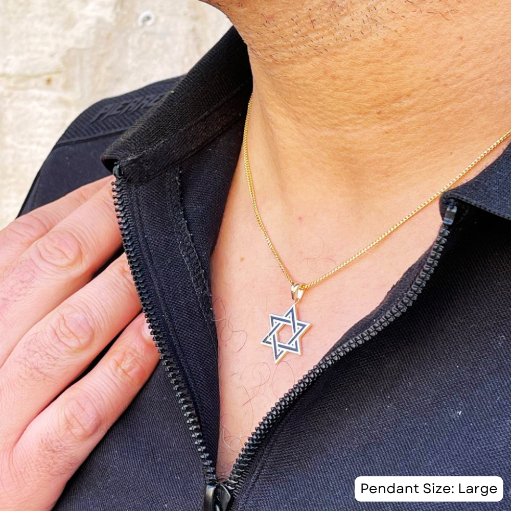 Star of David Pendant in 14K Yellow Gold with Black Enamel