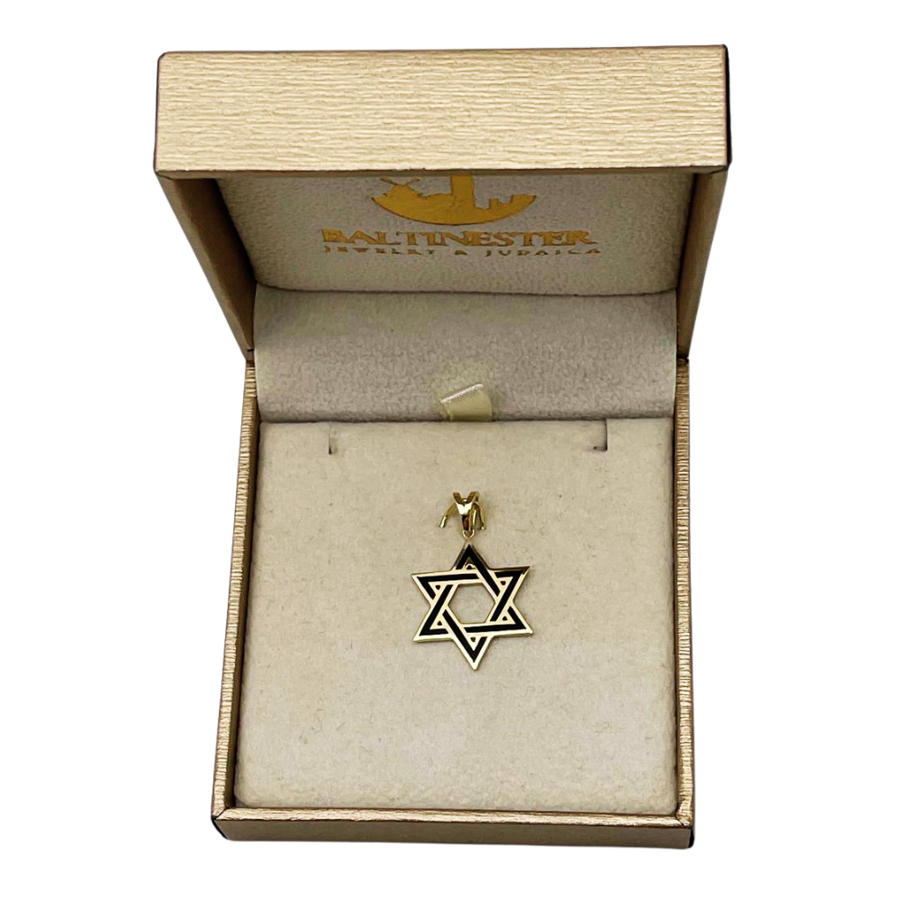 Star of David Pendant in 14K Yellow Gold with Black Enamel
