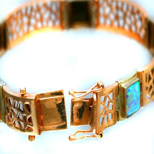 Israeli Designer Bracelet in 14k Rose and White Gold Opal Bracelet