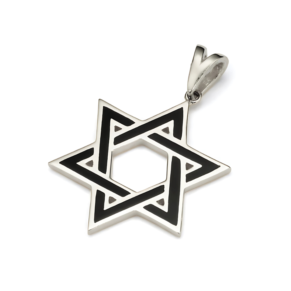 Star of David Pendant in 14K White Gold with Black Enamel