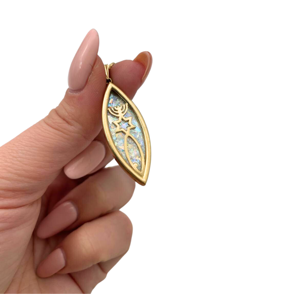 Messianic Seal of Jerusalem - 14k Gold and Roman Glass Pendant